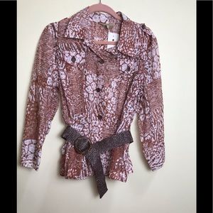 Kerry Brooke NEW Neutral Semi Sheer Safari Jean Style Crop Jacket Belt Burnout L